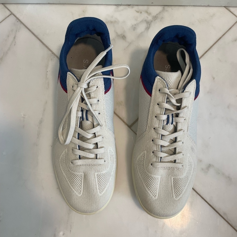 Rothy’s, men’s 10, RS01 off-white blue knit trainer zero drop removable insoles - Picture 3 of 15